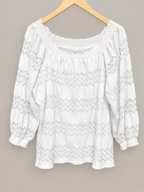 White Women’s Crochet-Trim Peasant Blouse Plus